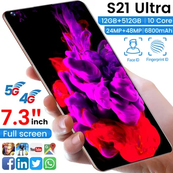Globalna Različica S21Utra 7.3 Palčni HD Full Screen Pametni Android10 6800mAh 12+512GB 24+48MP Dual SIM Deca Jedro 4G5G Mobilni Telefon