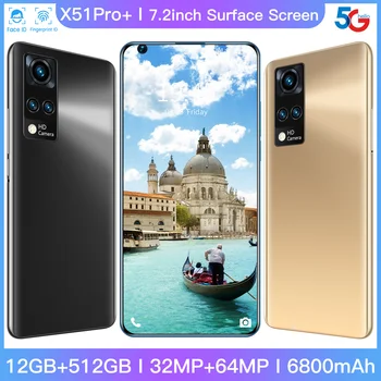 Globalna Različica X51Pro+ 7.2 Palčni Pametni 10 Jedro 6800Mah 12+512GB 32+64MP Podporo Face Unlock je Dual SIM, 5G Omrežje Mobilni Telefon