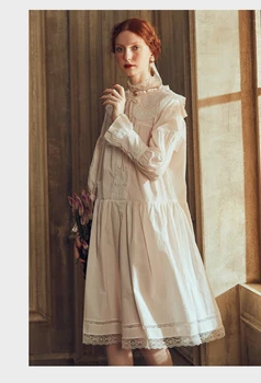 Gospa Pomlad Poletje Sleepwear Nightdress Eleganten Bombaž Princesa Ženske Nightgown Dolg Rokav Evropske Srednjeveške Retro Slog Dres