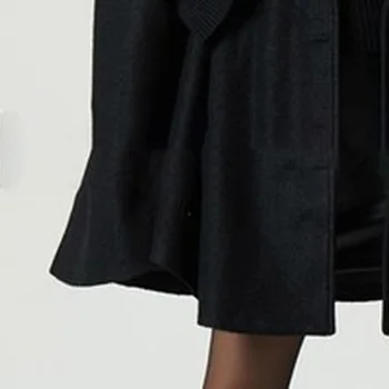 Gothic Ženske Volne Cape Coats Gumb Svoboden Priložnostne Vrhnja Oblačila High Street Stilsko Jeseni, Pozimi Toplo Suknji Ženski Črni Vrh Plašč