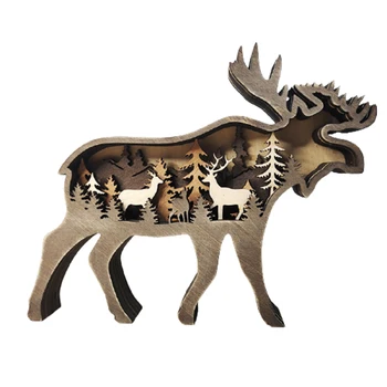 Gozdne Živali Lesene Doma Ornament North American Večplastne Gozd Medved/Elk Silhueto Dekor za Polici Tabela MOWA889