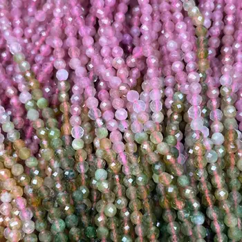 Gradient Tourmalines Več Barv Naravnih Gemstone Biseri 2 3 MM Obrazi Krog Kompleti Chrams Nakit, Izdelava DIY Zapestnico, Ogrlico