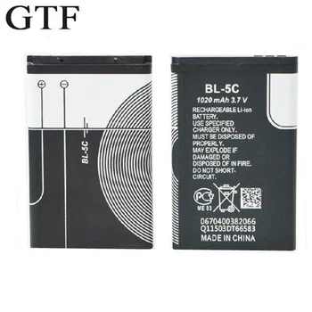 GTF 3,7 V BL-5C 1020mAh Telefon Baterija za Nokia baterija majhen zvočnik s kartico radio baterija Li-ion Celice, Baterije za 1110 1200