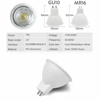 GU10 Zatemniti LED Žarnica Pozornosti 7W 220V MR16 GU5.3 LED Svetilka COB Čip Za Domačo Pisarno Dekoracija Žarnice Luči je Topel / Hladen Bel