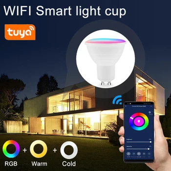 GU5.3/GU10 Tuya Smart GU10 Pozornosti WiFi Smart Žarnica 5W RGB+WW+CW Pametnega Doma Žarnice Podporo Alexa, Google Doma Glasovni Nadzor