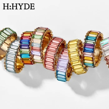 H: .. HYDE Mavrica Obroč Tanka Linija Micro Utrla CZ Crystal Ring za Ženske, Modni Nakit, Poročni Prstan Posla