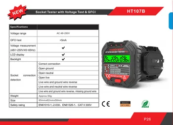 Habotest HT107 Vtičnico Tester Pro Napetost Test RCD/GFCI 30mA Vtičnico Detektor UK EU NAS Plug Ground Zero Linije Polarnost Faza Preverite