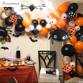 Halloween Balon Arch Garland Komplet 120 Pack Konfeti Latex Pajek Folija Balon Nastavite Temo Stranki Ozadju Dekoracijo