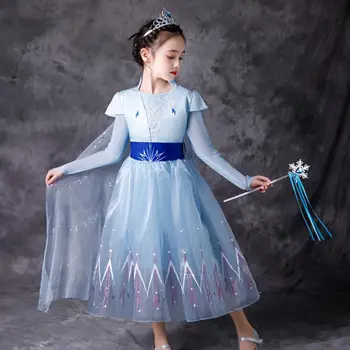 Halloween Dekleta Party Dress Snow Queen Dressing Up Dekle Modra Pustno Modno Til Obleke Otrok Princesa Kostume, Cosplay