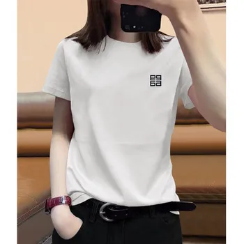 HAN Kratek sleeved majica s kratkimi rokavi ženske poletje nov slog korejski krog vratu čisti bombaž bela svoboden trend vse-tekmo udobno vrh
