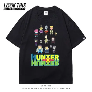Harajuku Risanka HUNTERxHUNTER Kratkimi Rokavi za Moške Anime Design Črke Natisni T-shirt Japonske Animacije Prevelik T-majice