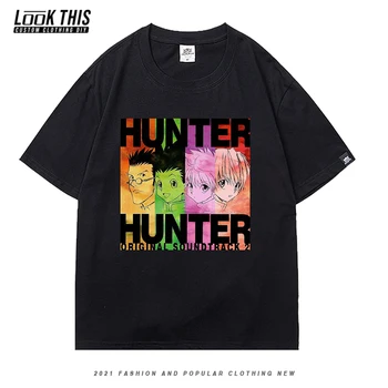 Harajuku Risanka HUNTERxHUNTER Kratkimi Rokavi za Moške Anime Design Črke Natisni T-shirt Japonske Animacije Prevelik T-majice