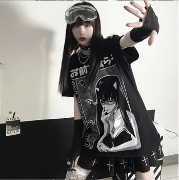 Harajuku T-majice Poletne Moške/Ženske, Hip Hop Gothic Japonska Dekle Tiskanja Tshirt Ulične Anime T Majica Kratek Rokav Tee Vrh
