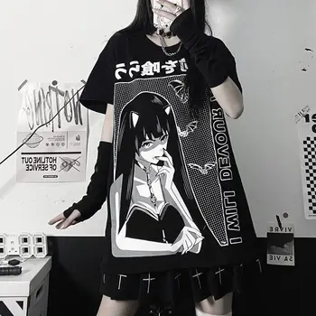 Harajuku T-majice Poletne Moške/Ženske, Hip Hop Gothic Japonska Dekle Tiskanja Tshirt Ulične Anime T Majica Kratek Rokav Tee Vrh