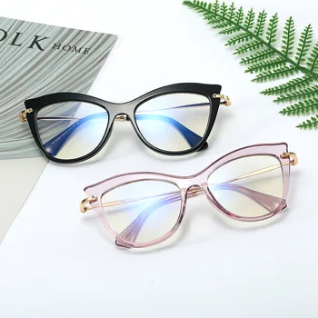 HBK Cat Eye Glasses Okvir Letnik Računalnik Očala Kovinski Okvir Ženske Moški Jasen način Očala 2021