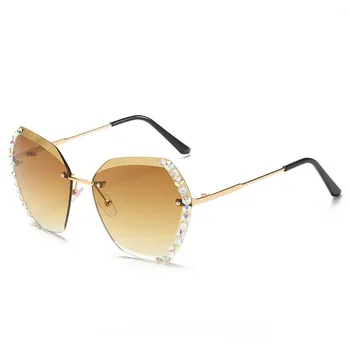 HBK Moda Rimless sončna Očala Poligon Za Ženske, Dame Luksuzni Diamond Retro sončna Očala Gradient Leče blagovne Znamke Načrt Potovanja UV400