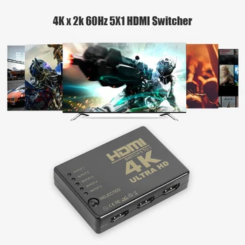 HDMI je združljiv Stikalo za Ločevanje Polje Ultra HD 5x1 5 Input 1 Izhod Video Preklopnik Selektor za Gospodinjstvo Računalniški Dodatki