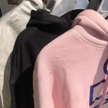 Hip Hop Instagram Oblačila Ženske Hoodies Pismo Poket Natisnjeni O Vratu Sweatshirts Debel mah Bombaža Ženska Majica
