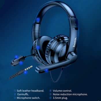 Hoco Strokovno Žično Gaming Slušalke Bas Stereo 3.5 mm Slušalke Za PS4 Prenosni RAČUNALNIK Nad-Ear Slušalke HD z Mikrofonom