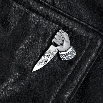 Holding nož emajl pin broške za ženske Kričanje obraz značko psihološke twist river pin oblačila, nahrbtnik Nakit darila