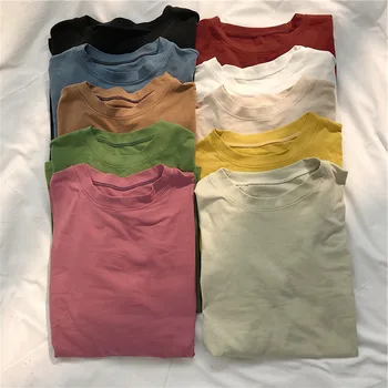 Hong Kong Ins Kratki Rokavi T-shirt Žensk Pomlad/Poletje 2021 korejskem Slogu Čiste Barve Trendovski Šik Vse-Tekmo, Svoboden in