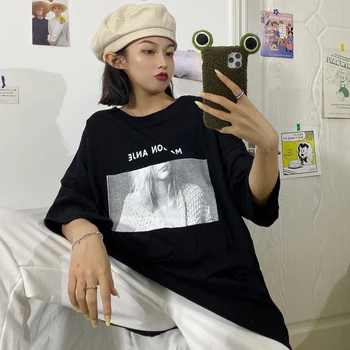 Hong Kong Slog Elegantna Hong Kong Slog Oversize Kratek Sleeve majica s kratkimi rokavi Ženske Svoboden korejskem Slogu Ins Trendy Harajuku Slog Čudno
