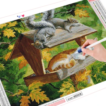 HUACAN 5D Polni Sveder Diamantni Slikarstvo Mačka Slika Nosorogovo Diamond Vezenje Veverica Živali Mozaik Cvet Dekor Za Dom
