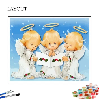 HUACAN Barvanje Z Številkami Dekle, ki se opira Na Platno, Slike glede na Število Angel Kompleti Za Otroke Božično Darilo