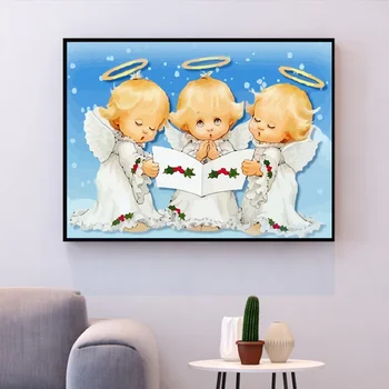 HUACAN Barvanje Z Številkami Dekle, ki se opira Na Platno, Slike glede na Število Angel Kompleti Za Otroke Božično Darilo