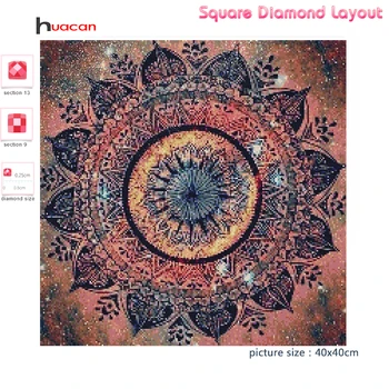 Huacan Diamond Slikarstvo Celoten Kvadratni Mandala Mozaik Navzkrižno Šiv Cvet Vezenje Pokrajino, Ročno Izdelan Darilni Wall Art
