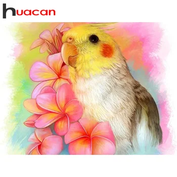Huacan Diamond Slikarstvo Živali Papiga Navzkrižno Šiv Wall Art Polni Sveder 5D Diamond Mozaik Cvetje Ročno Darilo