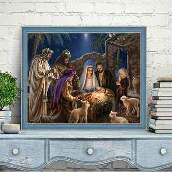 HUACAN Okvir, Barvanje Z Številkami Vera, ki se opira Na Platno, Slike S Številko Za Odrasle Jezus Handpainted Steno Umetnosti