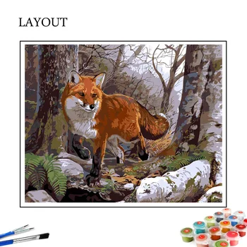 HUACAx KitN DIY Slike S Številko Fox Barvanje Z Številkami Živali Ročno Poslikane Slike Umetnosti, Risanje Na Platno Darilo Doma Dekor