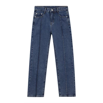 IEFB Moške Razrezana Blue Jeans 2021 Novi korejski Slog Ravne Cevi Trend Enostavno Pranje Sredi Pasu Traper Hlače Letnik Krpo Y7931