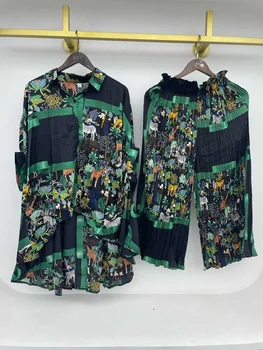 IEQJ Temperament Natisnjeni Backlong Svoboden Bat Sleeve Majica Naguban Elegantno Široko noge Hlače Novo Obleko za Ženske Modni Plima Poletje 2021