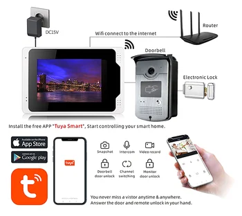 Ip wifi video vrata telefon interkom brezžično smart touch hd zaslon w/1080P HD žično vrata fotoaparat, video vnos sistem gibanja