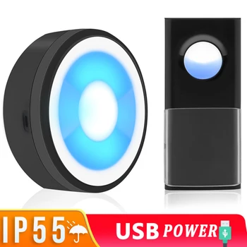 IP55 USB Powered Brezžično Smart Doorbells Vrata Zvonec Zvonil Gonge Klic 433MHZ Home Plug-Brezplačno LED Noč Lahka Nepremočljiva Dropship
