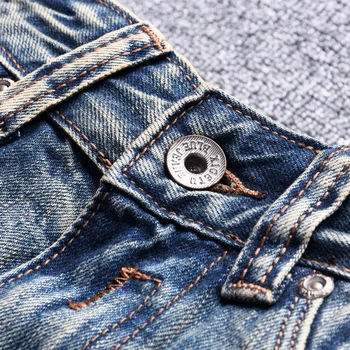 Italijanski Modni Stil Moške Jeans Visoke Kakovosti Retro Modro Rumeno Slim Fit Ripped Kavbojke Moški Letnik Oblikovalec Klasične Traper Hlače