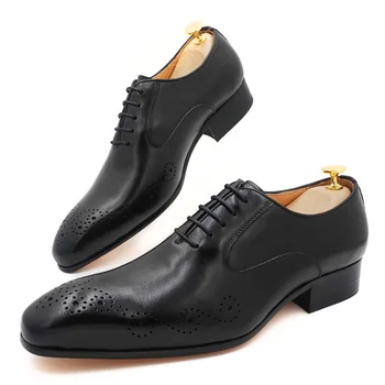 Italijanski Moški Usnjeni Čevlji Klasičnih Formalnih Čevlji Black Brown Opozoril Toe Čipke Gor Obleka, Čevlji Poročni Urad Oxford Čevlji Za Moške