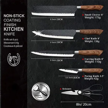 Iz Nerjavečega Jekla Kuhinjski Nož Set 6 Kosov Ponarejenih Mesa Cleaver Škarje Keramični Lupilnikom Kuhar Carving Slicer Kuhanje Odrezanje Orodja