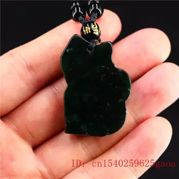 Jade Mačka, Ogrlico, Obesek, Moda Kitajski Darila Amulet Čar Vklesan Nakit Naravno Zeleno-Črna