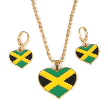 Jamajka Srce Zemljevid Nacionalno Zastavo Obesek Ogrlice Uhani Nakit Jamajški Darila