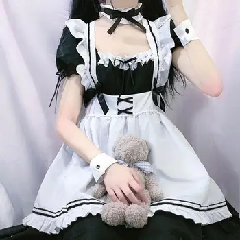 Japonski Anime Cosplay Kostume Črno Bele Žene Devica Obleko Gothic Lolita Cosplay Obleko Luštna Kawaii Obleke Kostum Za Noč Čarovnic