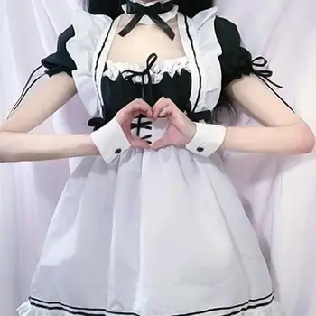 Japonski Anime Cosplay Kostume Črno Bele Žene Devica Obleko Gothic Lolita Cosplay Obleko Luštna Kawaii Obleke Kostum Za Noč Čarovnic