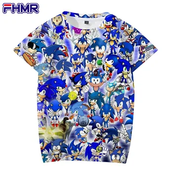 Japonski Anime Sonic T-shirt 3D Krog Vratu Majica Kratek Rokav Fantje in Dekleta Oversize Zabavno Harajuku Risanka Vrh 4-14 Teen Oblačila