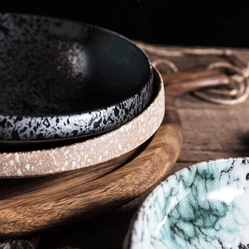 Japonski slog visoke kakovosti teksturirane posebne oblike keramično ploščo retro posode za gospodinjstvo 8 inch večerja ploščo debel rob tablice
