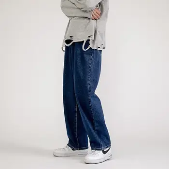 Jeans moški Japonski mlade modne blagovne znamke svoboden naravnost hlače korejske modne poletne širok noge četrtletja hlače