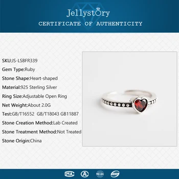 Jellystory Srebro 925 Nakit Odprite Obroči s Srcem-obliko Ruby Gemstone Nastavljivim Obročem za Ženske Modni Poročno Darilo Debelo