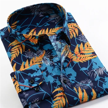 Jeseni Novih Moških Cvet Majica Priložnostne Svoboden Dolgo sleeved Havajih Srajce Moške blagovne Znamke Oblačil Plus Velikost 5XL 6XL 7XL 8XL 9XL 10XL