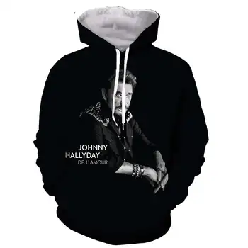 Johnny Hallyday 3D Tiskanih Moški Ženske Kapičastih pulover s kapuco Moda Grafični Hoodie Priložnostne Ulične Puloverju s Kapuco